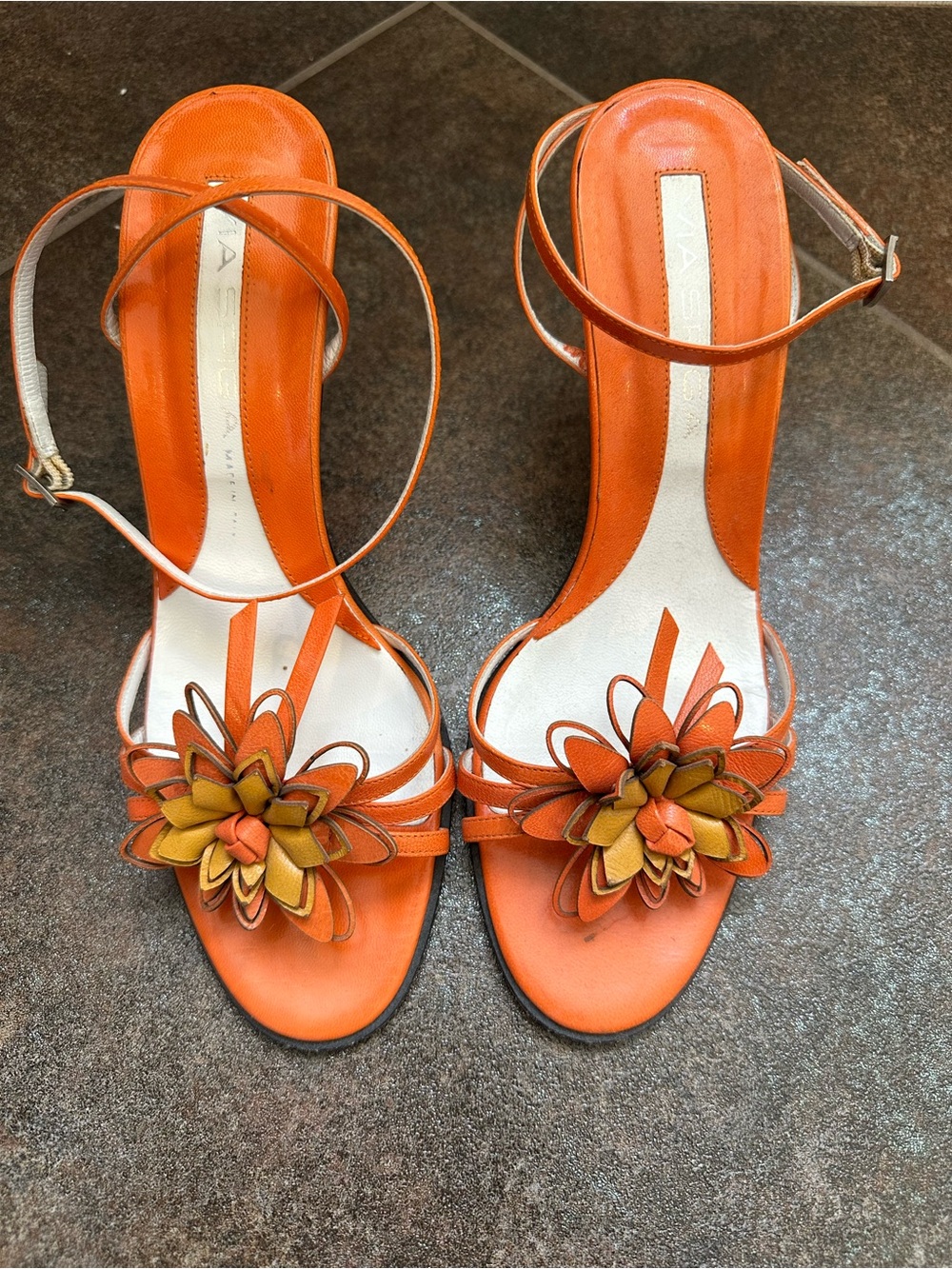 Via Spiga Orange Floral Ankle-Strap  heels